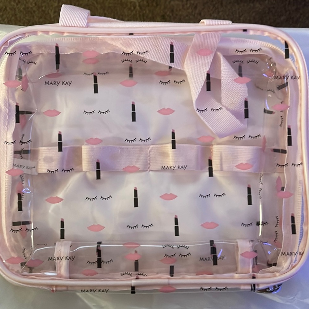 Mary Kay Pink Clear Cosmetic Bag with Lip & Lash Print